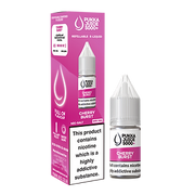 Packaging for Cherry Burst Pukka Juice 5000+ Nic Salt E-Liquid featuring a bottle and box with brand and product information.